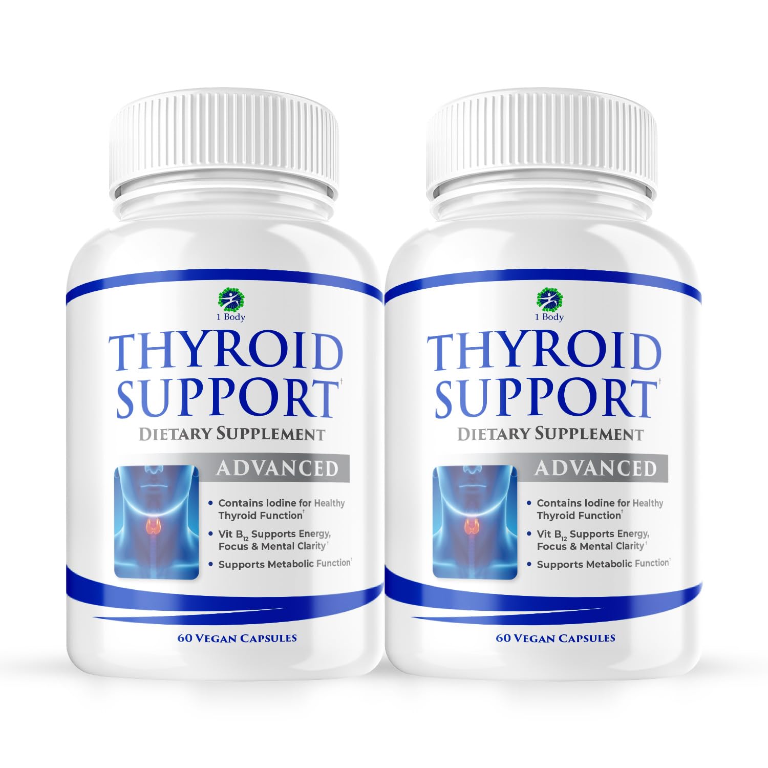 1 Body Thyroid Support Supplement for Women and Men - 2 Pack 60 Days