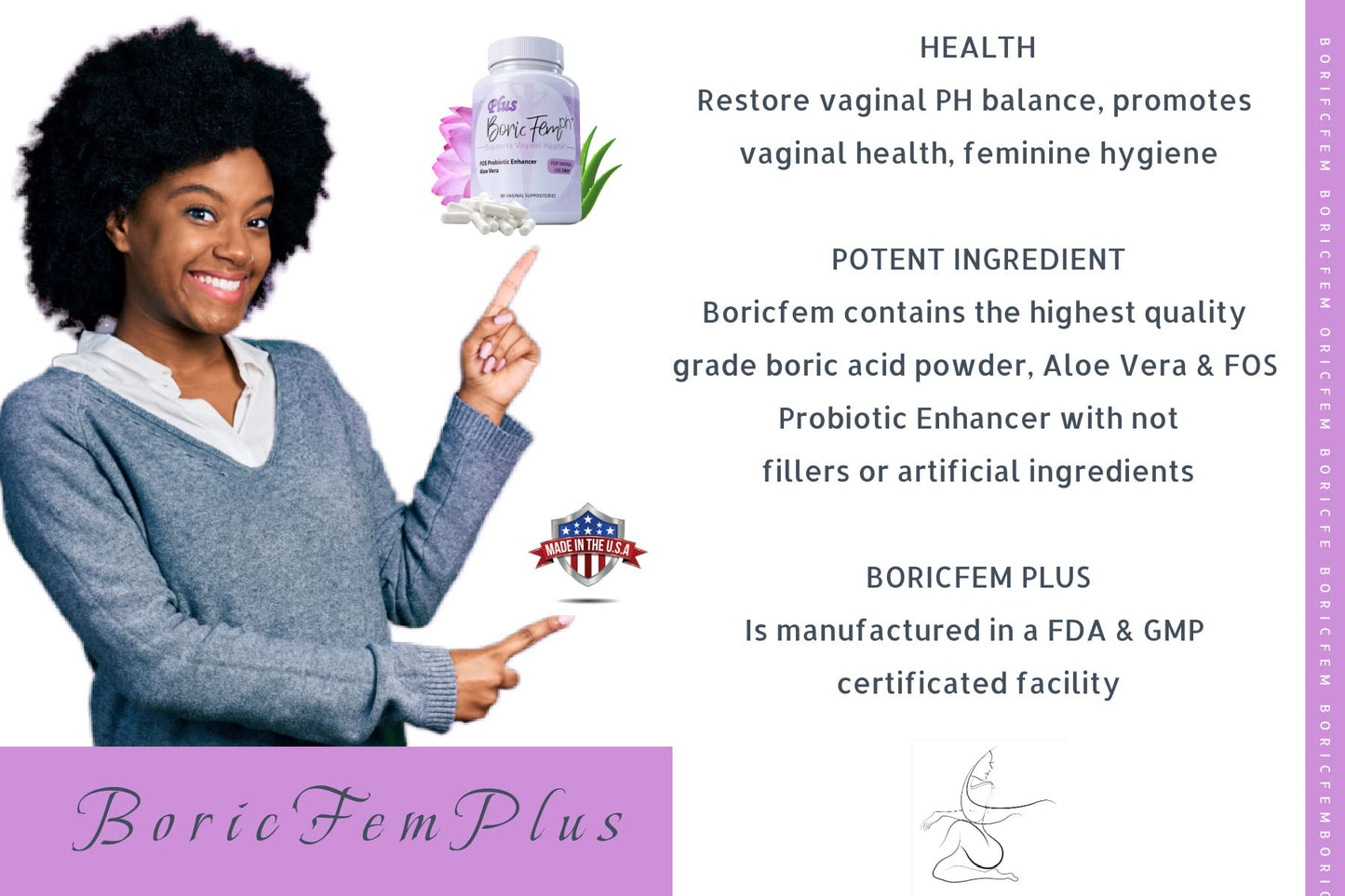Boric Acid Vaginal Suppositories Plus Aloe Vera & FOS Probiotic Enhancer 800mg/, 30 Count All Natural