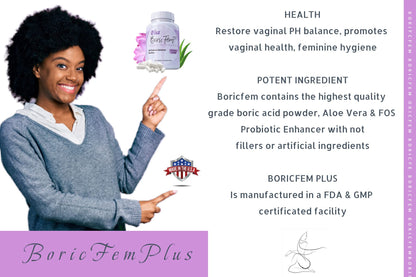 Boric Acid Vaginal Suppositories Plus Aloe Vera & FOS Probiotic Enhancer 800mg/, 30 Count All Natural