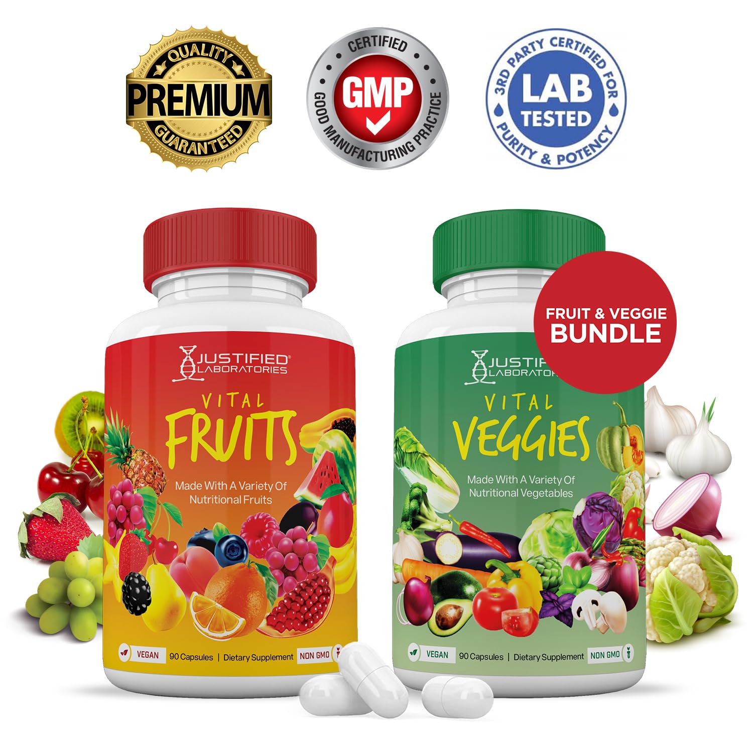 (6 Pack) Vital Fruits and Veggies Supplement Whole Food Red & Green Superfoods Justified Laboratories