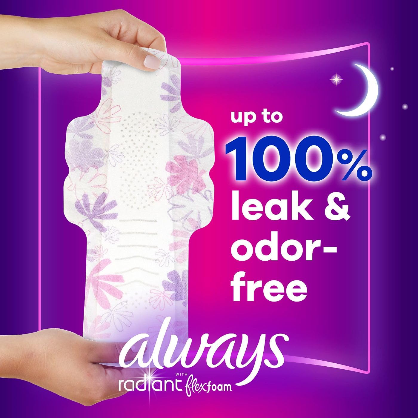 Always Radiant Feminine Pads for Women, Size 4 Overnight Pads Always