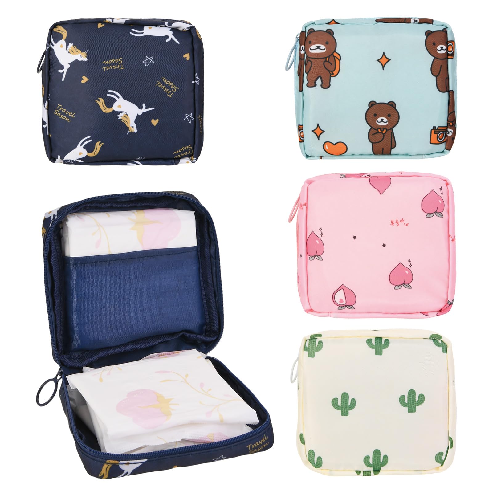 4Pcs Period Bag, Sanitary Pad Storage Bag Samll Period Pouch for Purse Cute Menstrual Period Bag Aster