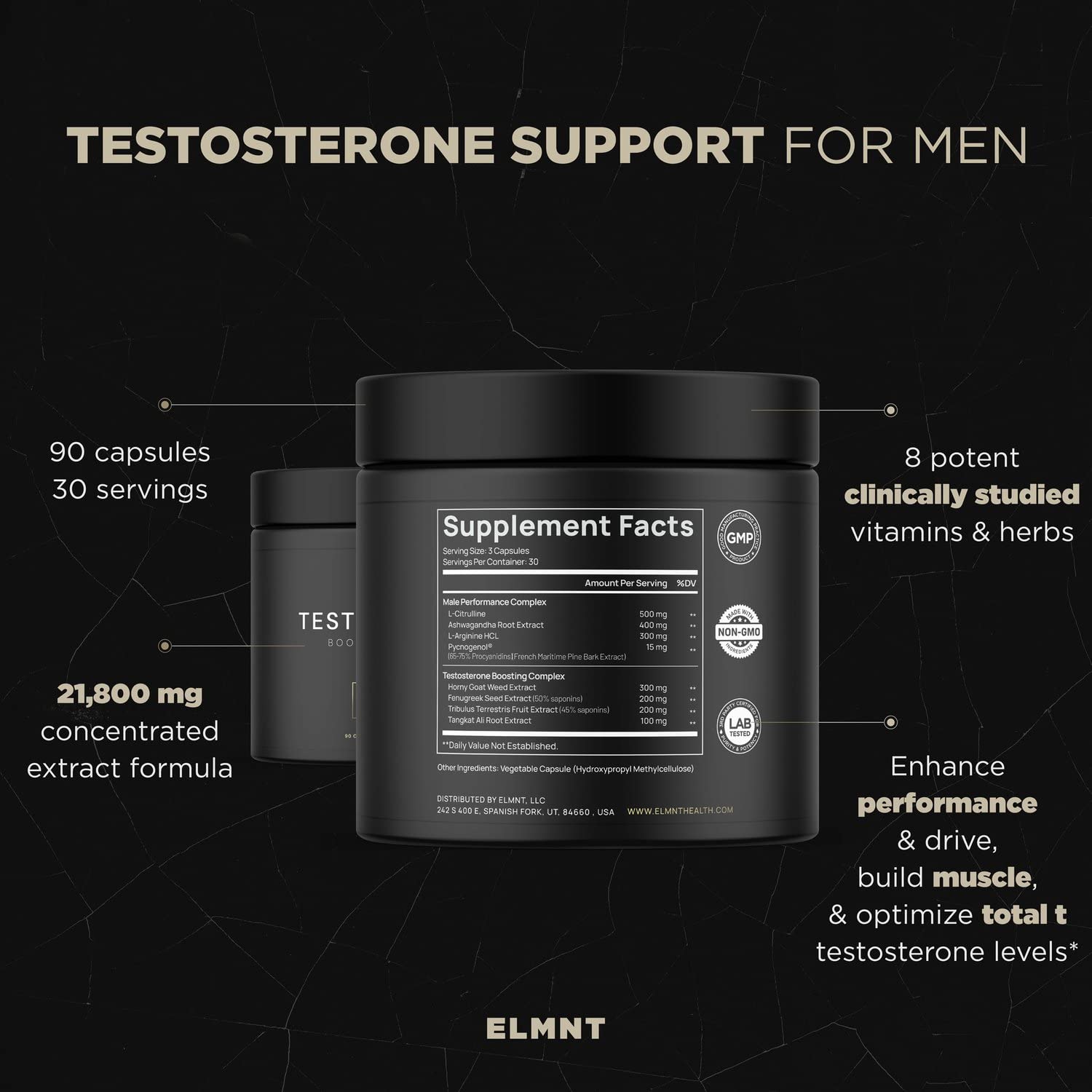 21,800mg Testosterone Booster for Men 8X Strength w. Ashwagandha, Tongkat Ali TERRA ELMNT