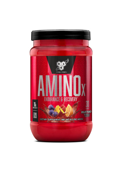 BSN Amino X Muscle Recovery & Endurance Powder with BCAAs, Intra Workout Support, 10 Grams of Amino Acids, Keto Friendly, Caffeine Free, Flavor: Fruit Punch, 30 servings (Packaging May Vary) BSN