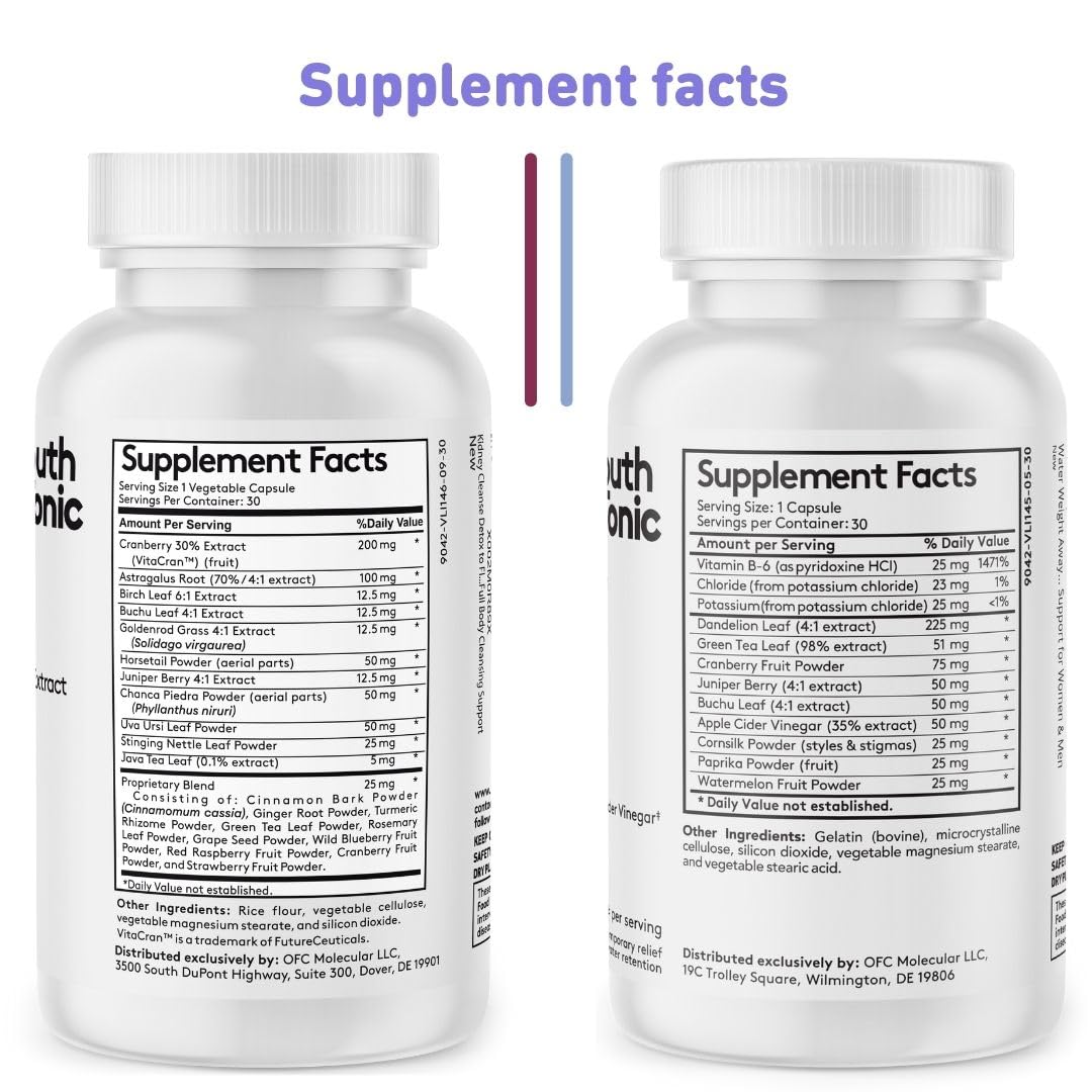 Youth & Tonic Daily Water Retention Pills for Kidney Cleanse Swelling and Excess Body Fluid Youth & Tonic