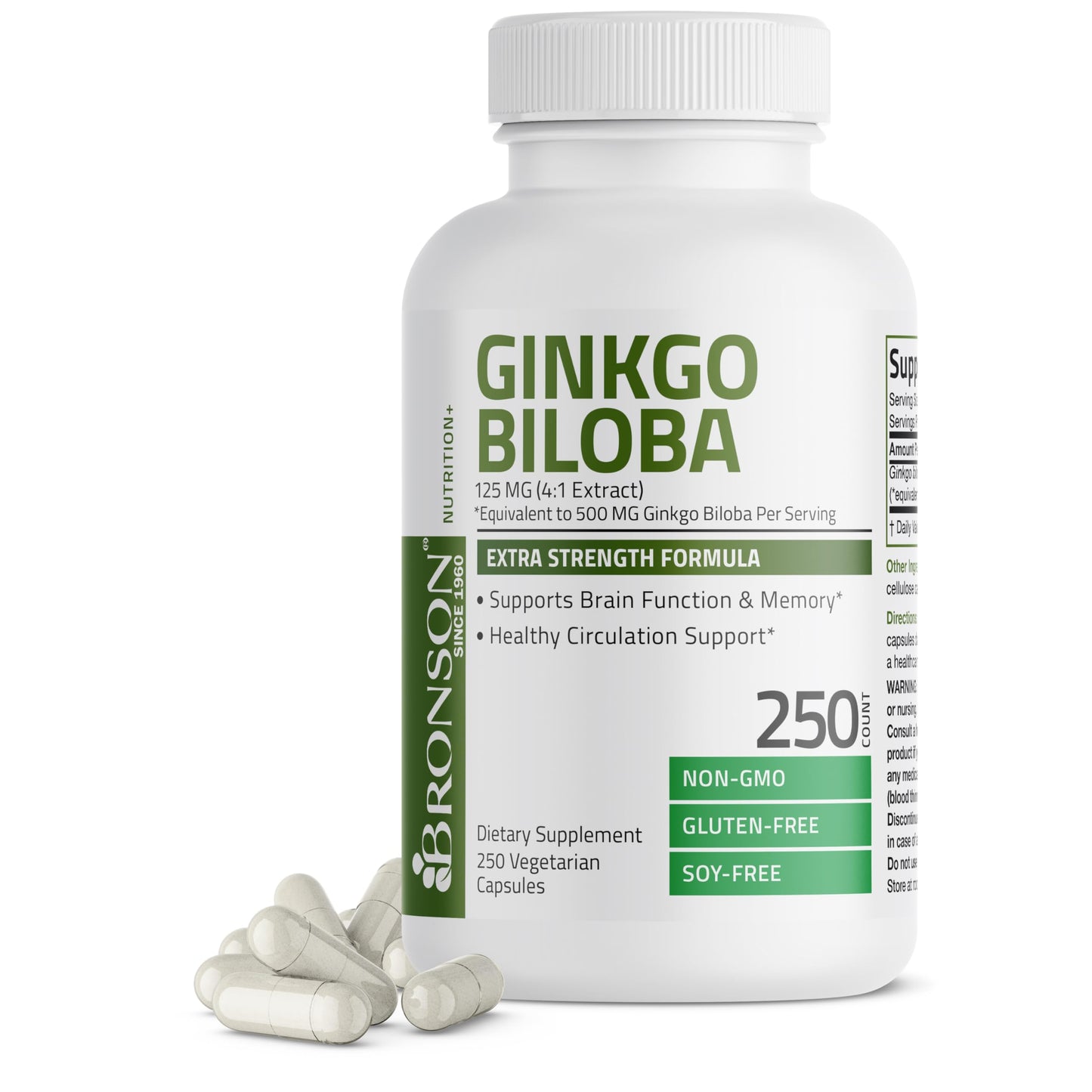 Bronson Ginkgo Biloba Extra Strength 125mg (4:1 Extract) Equivalent to 500mg 