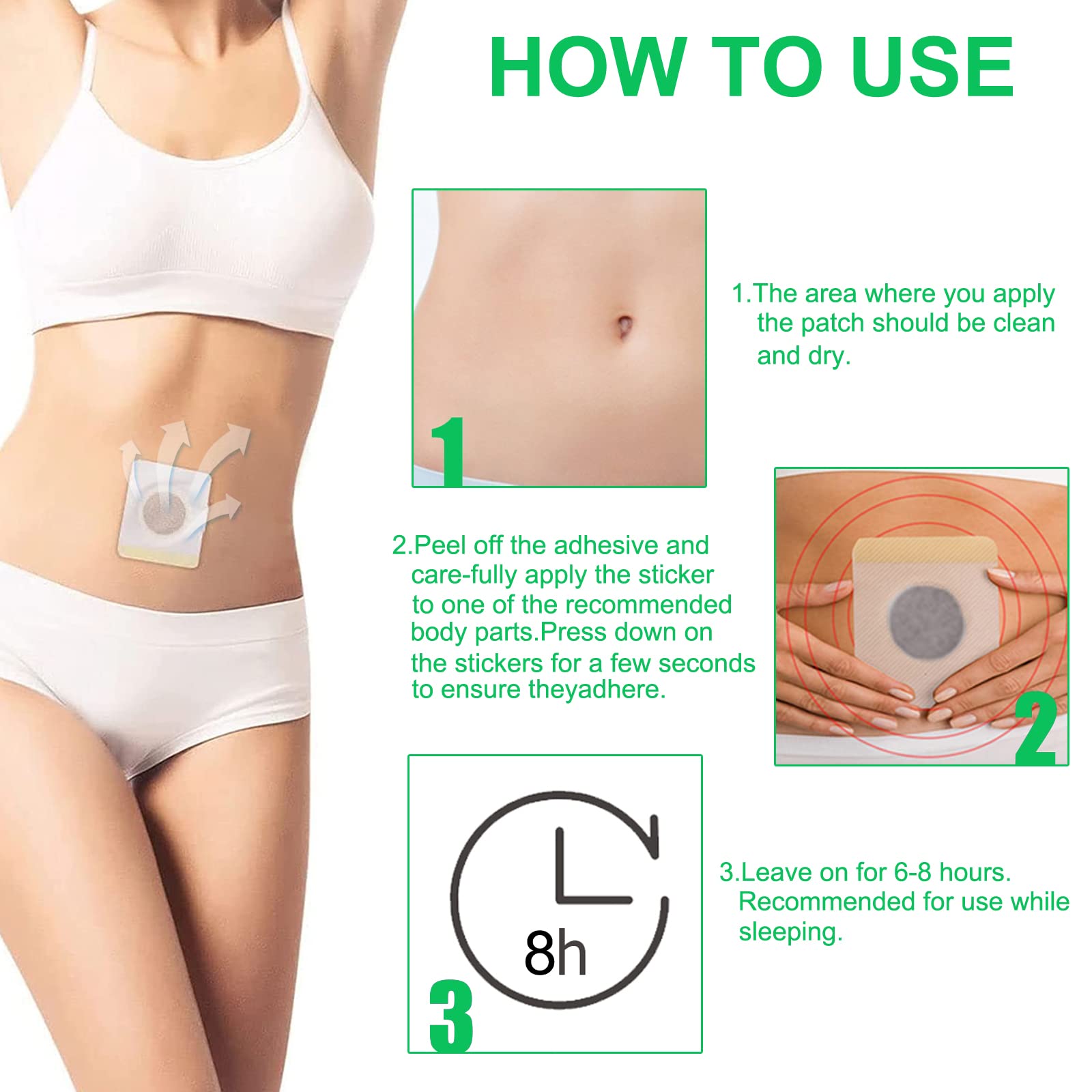 Bubchen Mugwort Belly Patch,30Pcs Natural Wormwood Essence and 30Pcs Belly Sticker BURWSEKK