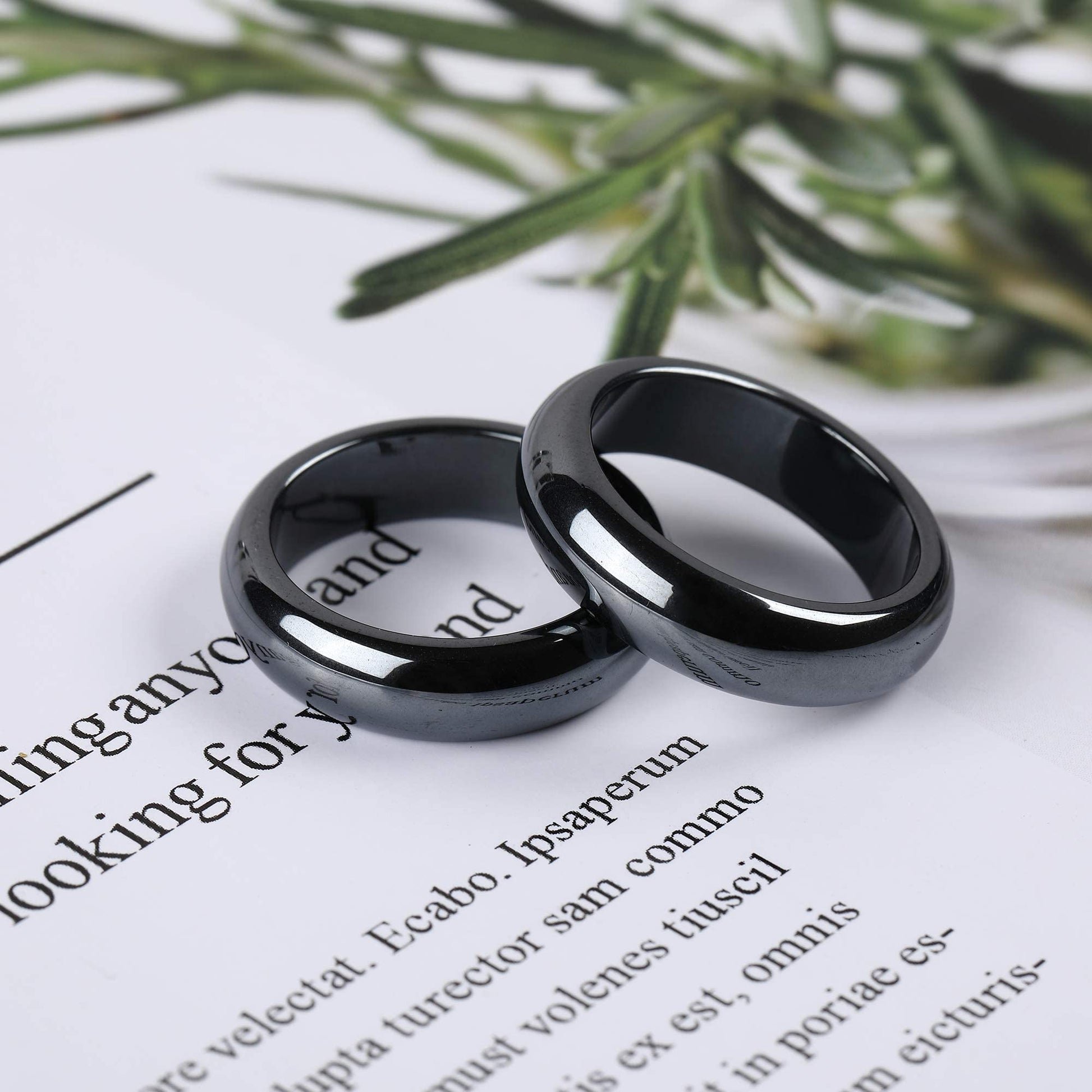 2PCS Genuine Hematite Ring for Women Men Unisex, Black Hematite Stone Ring Anxiety Balance Yhluck