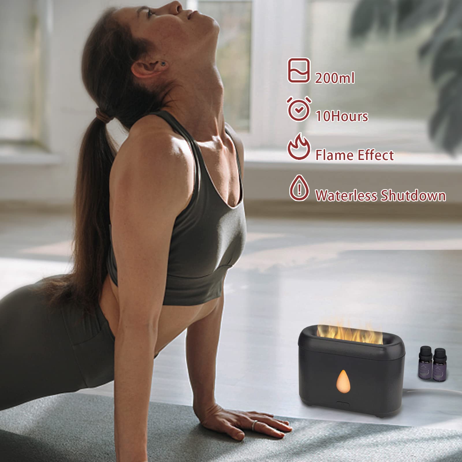 200ml Compact Small Flame Diffuser for Essential Oil (Black) Phimuezl