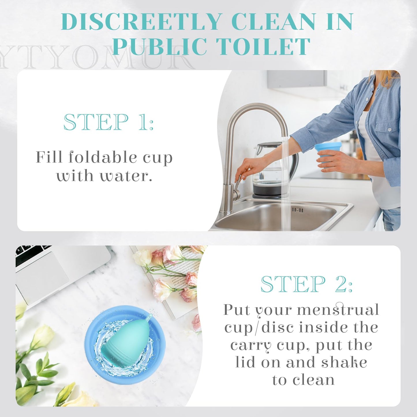 YTYOMUR Menstrual Cup Set, 2 Soft Period Cup Come with Collapsible Cleaner Cup