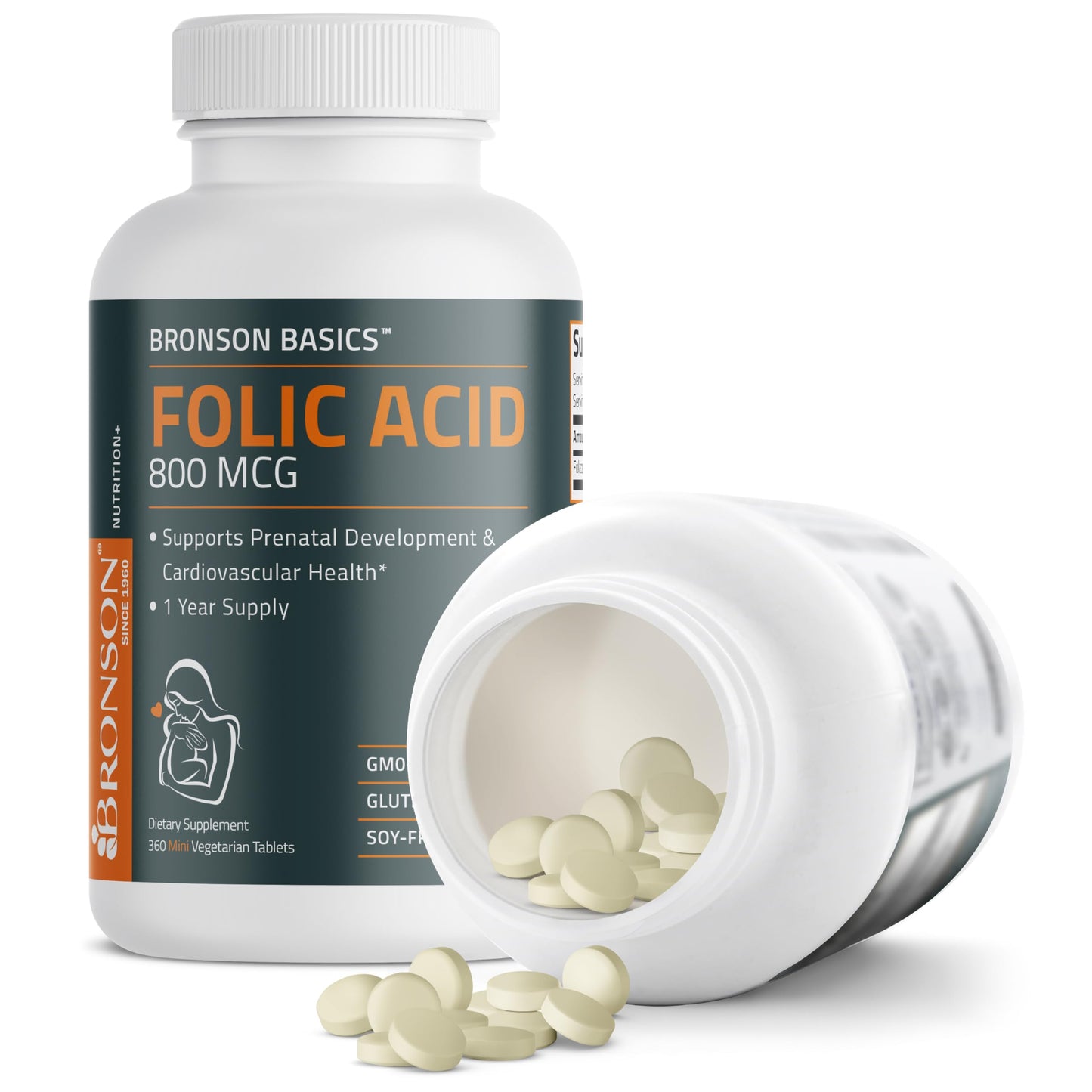 Bronson Folic Acid 800 MCG Supports Prenatal Development, 1 Year Supply, Non-GMO Bronson