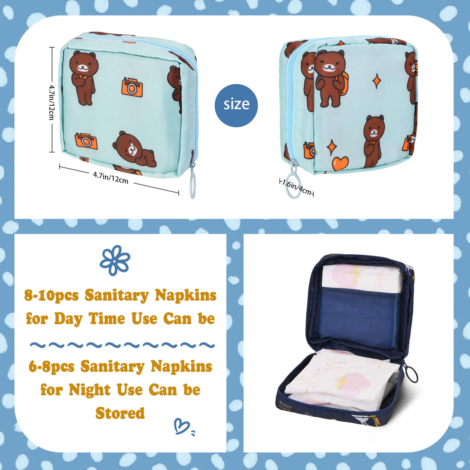 4Pcs Period Bag, Sanitary Pad Storage Bag Samll Period Pouch for Purse Cute Menstrual Period Bag Aster