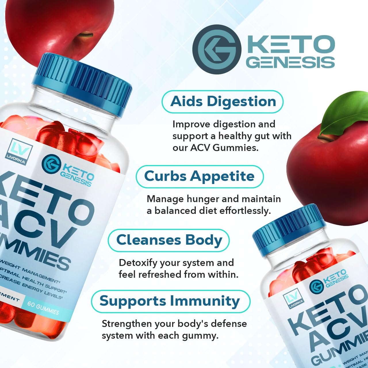 5 Pack - Keto Genesis Keto ACV Gummies Advanced Weight Loss, Genesis ACV, Genesis LIVORKA