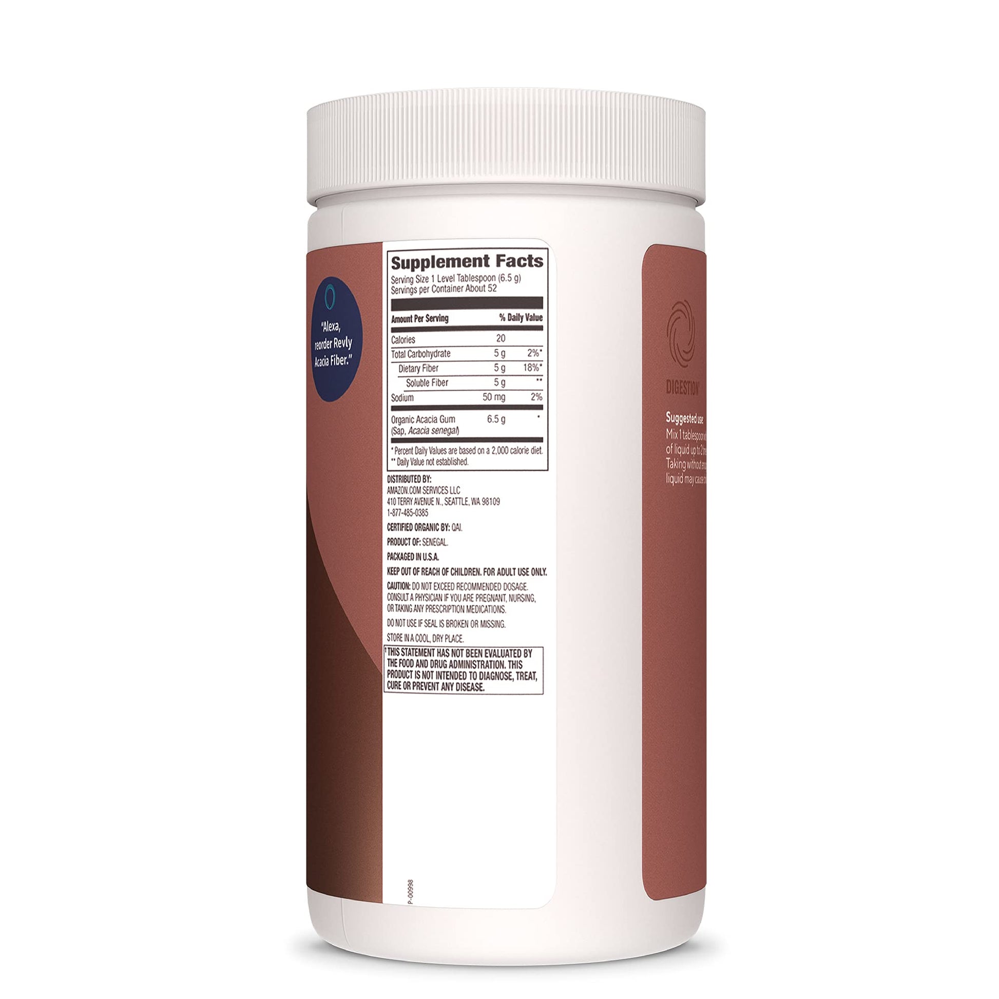 Amazon Brand - Revly Organic Acacia Fiber Powder, Supports Digestive Health Revly