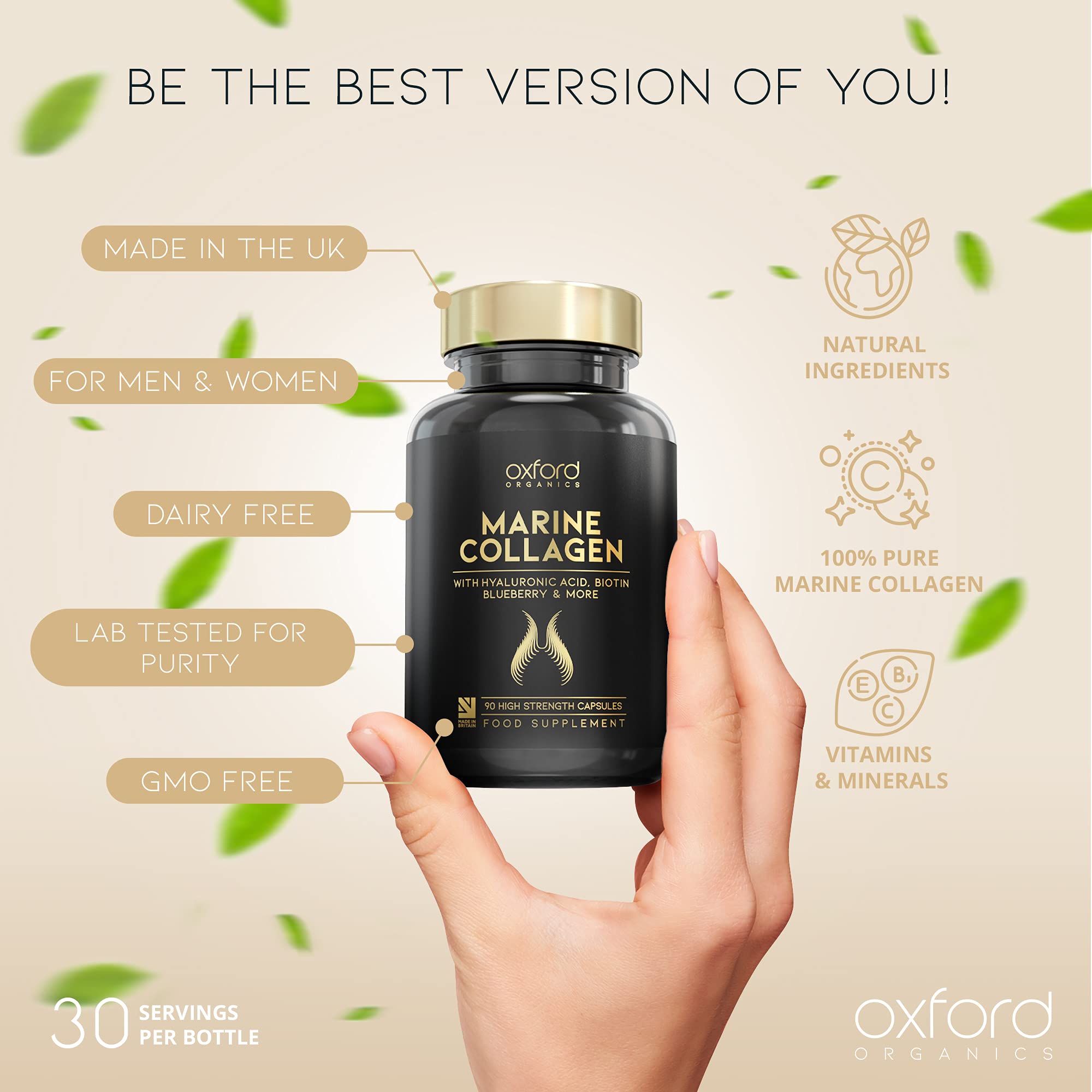 Advanced Marine Collagen Capsules | 1735mg Superfood & Vitamin Boosted Complex for Glowing Hair, Skin & Nails Oxford Organics