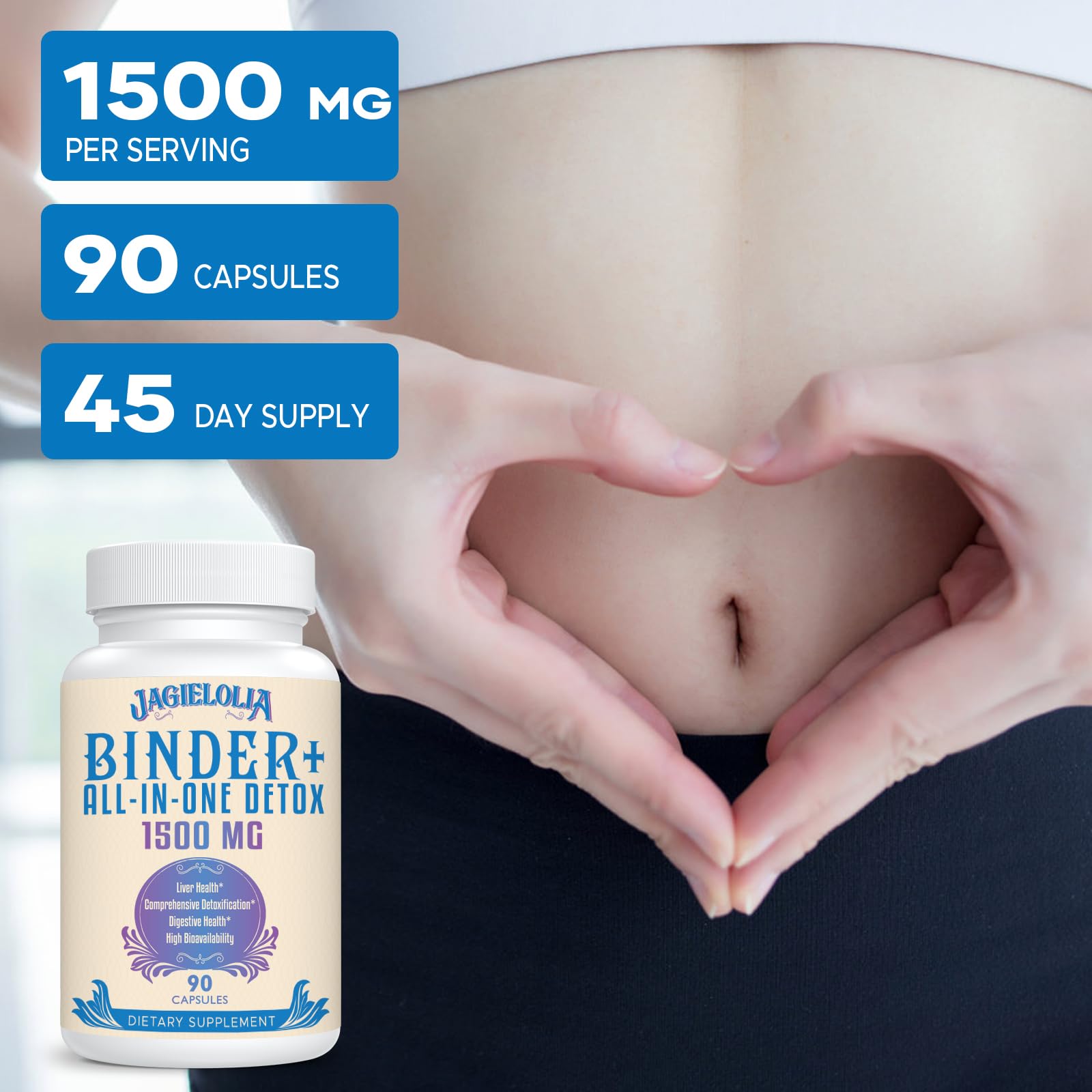 All-In-One Detox Binder Supplement 1500 MG - High Bioavailability, Liver Gut Detox Cleanse Jagielolia
