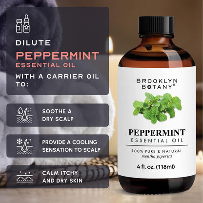 Brooklyn Botany Peppermint Essential Oil - Huge 4 Fl Oz - 100% Pure and Natural - Premium Grade