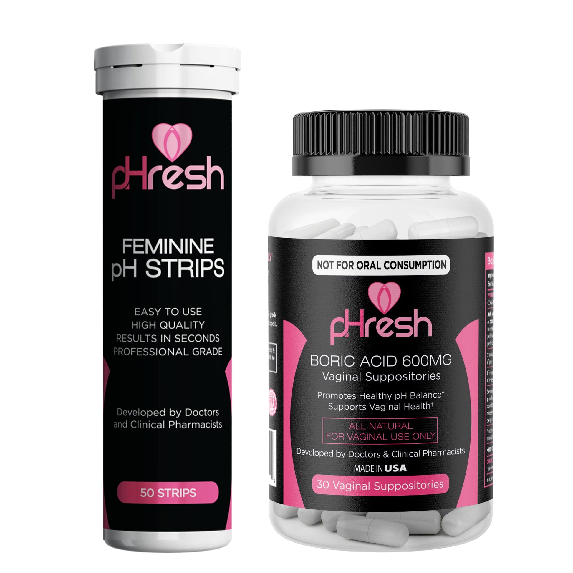 ACE NUTRITION pHresh Boric Acid Suppositories & Vaginal pH Test Strips Bundle