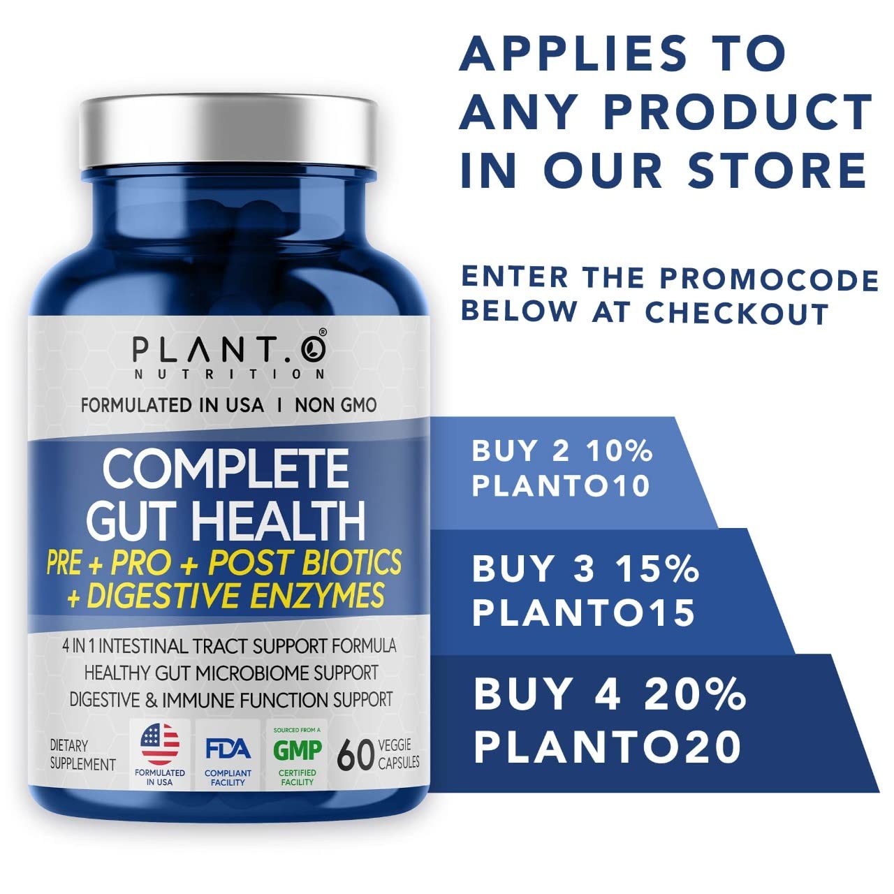 4-in-1 Prebiotic Probiotic & Postbiotic for Women & Men, Complete Gut & Digestive Support PLANT.O NUTRITION