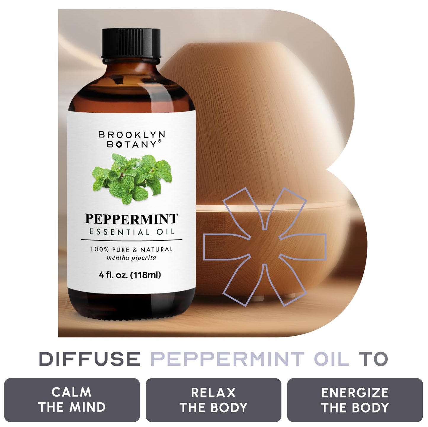 Brooklyn Botany Peppermint Essential Oil - Huge 4 Fl Oz - 100% Pure and Natural - Premium Grade