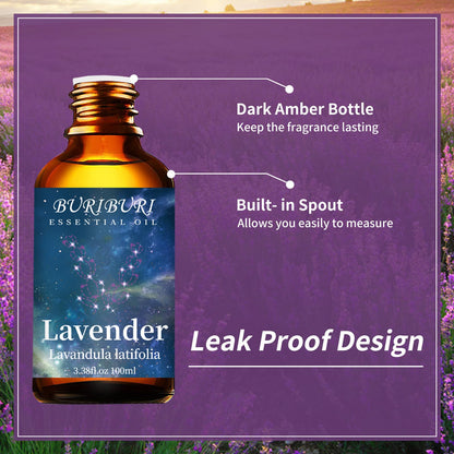 BURIBURI Lavender Essential Oil 100ML, 100% Pure Undiluted, Natural, Organic Aromatherapy Oil Lavender Oils