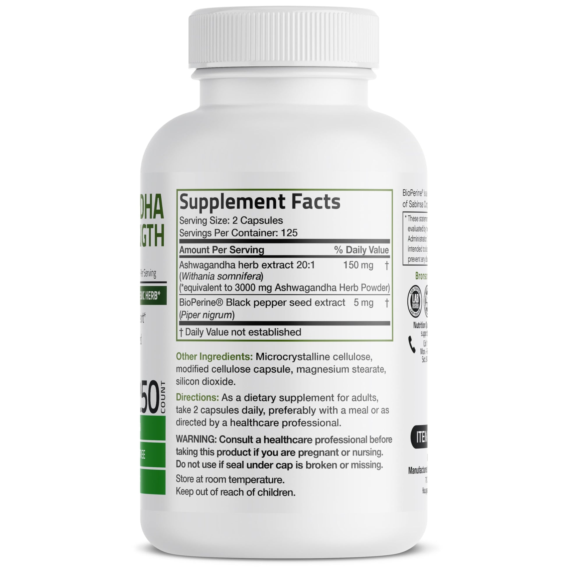 Bronson Ashwagandha Extra Strength 3000 mg Stress & Mood Support with BioPerine Bronson