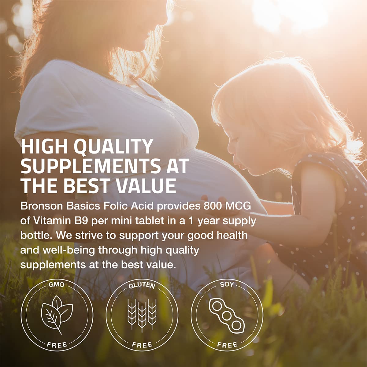 Bronson Folic Acid 800 MCG Supports Prenatal Development, 1 Year Supply, Non-GMO Bronson