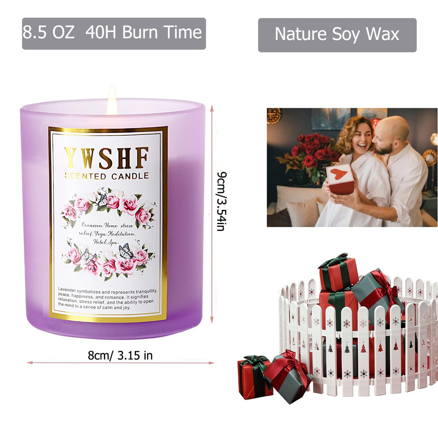YWSHF Aromatherapy Candles,Scented Candle,Lavender Candle,8.5oz Stree Relief Candles Gift