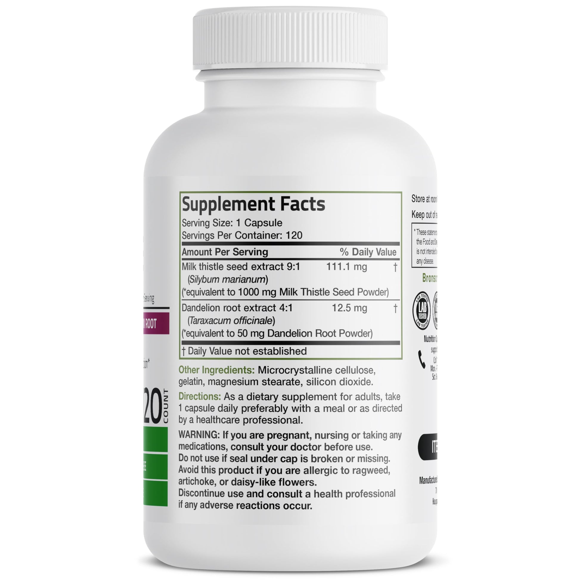 Bronson Milk Thistle Silymarin Marianum & Dandelion Root Liver Health Support Bronson