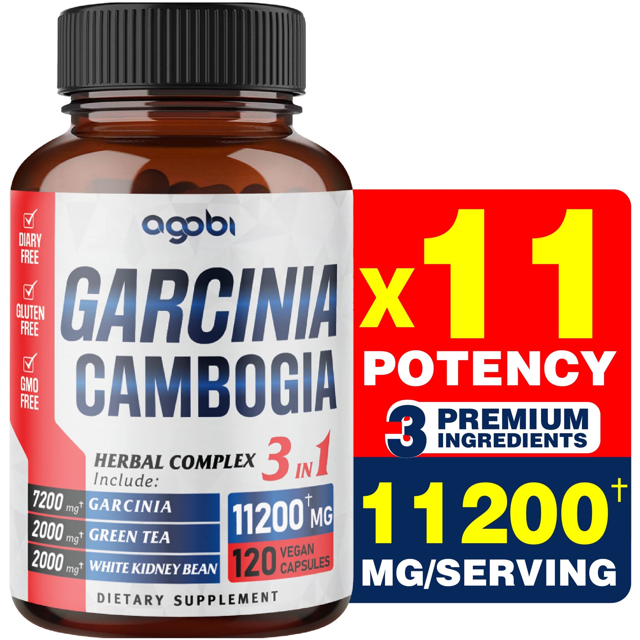 agobi 3in1 Garcinia Cambogia Extract Capsules - 11200mg Herbal Supplement for Body Health