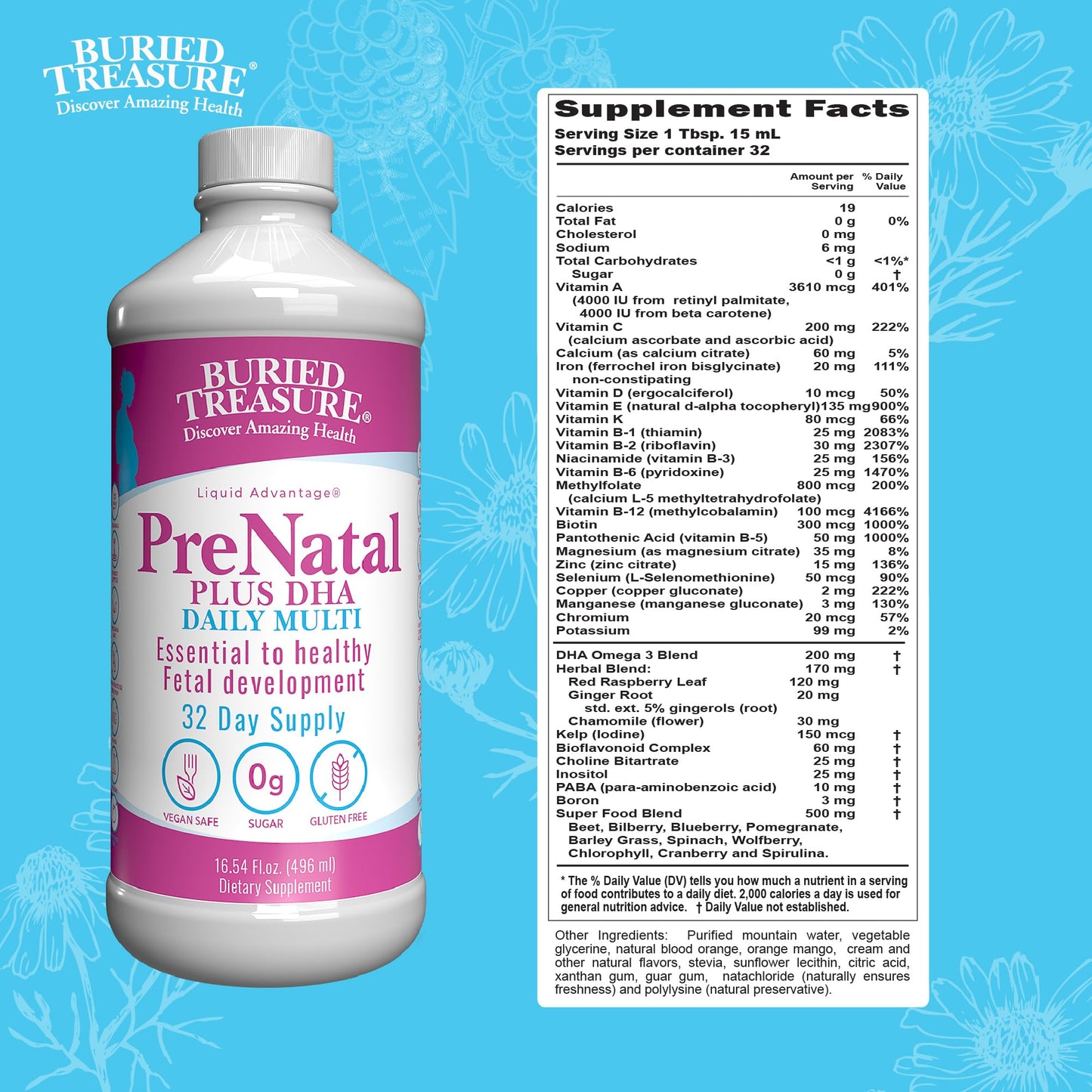 Buried Treasure Prenatal Plus DHA Complete, 16 oz, Natural DHA Omega3 Iron