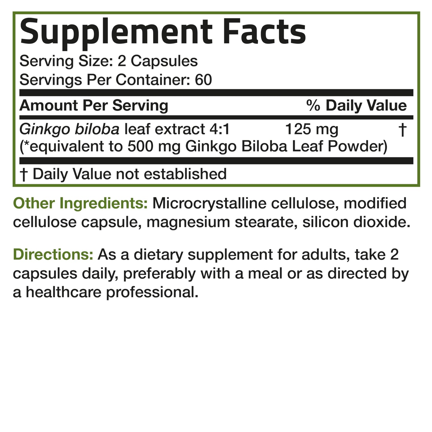 Bronson Ginkgo Biloba Extra Strength 125mg (4:1 Extract) Equivalent to 500mg Bronson