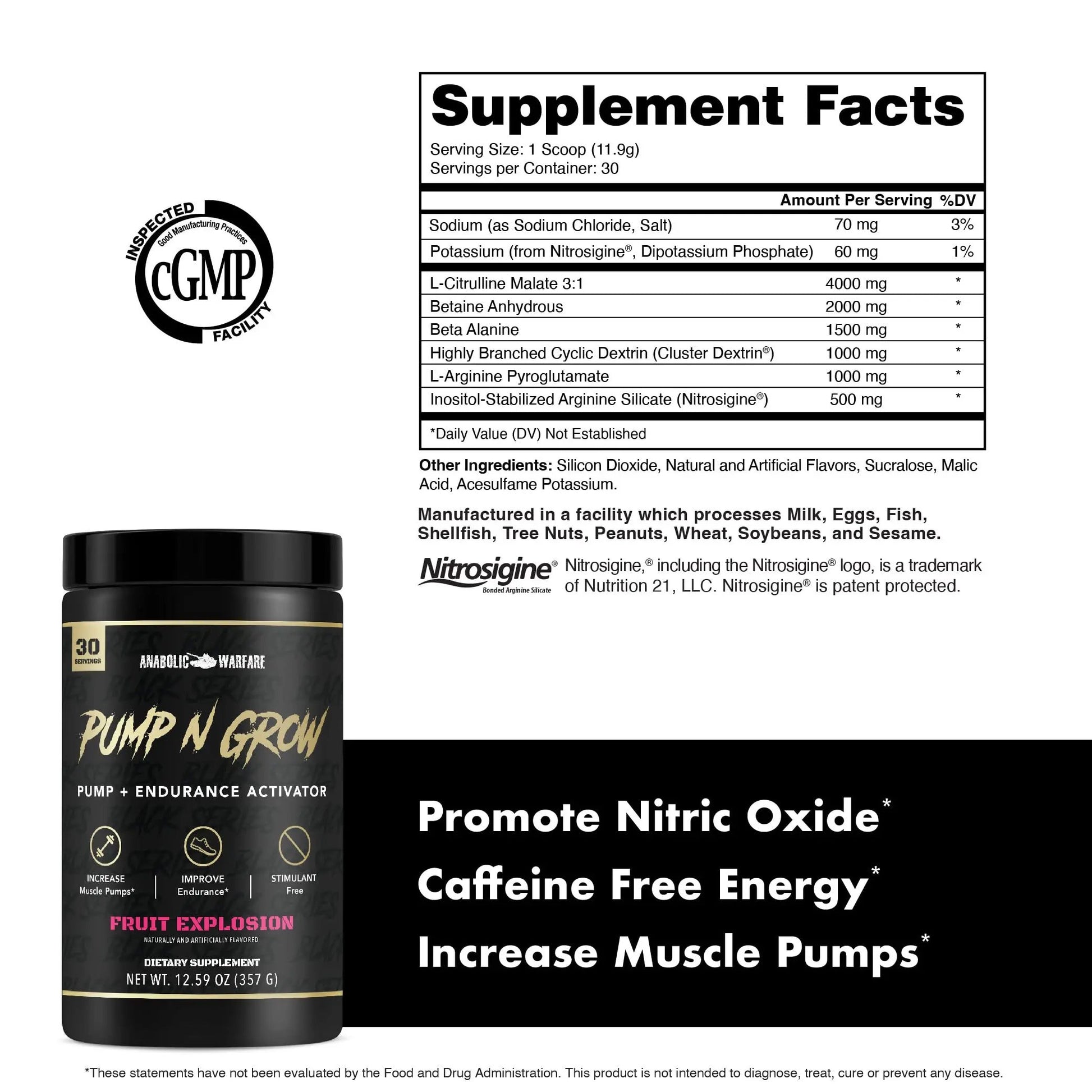 Anabolic Warfare Pump-N-Grow Muscle Pump Supplement Caffeine Free Pre Workout Anabolic Warfare