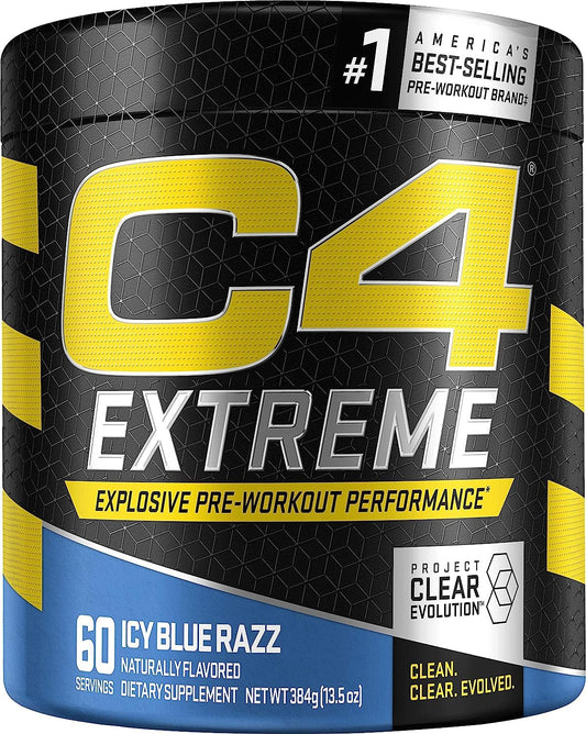C4 Extreme Pre Workout Powder Icy Blue Razz | Preworkout Energy Supplement for Men 