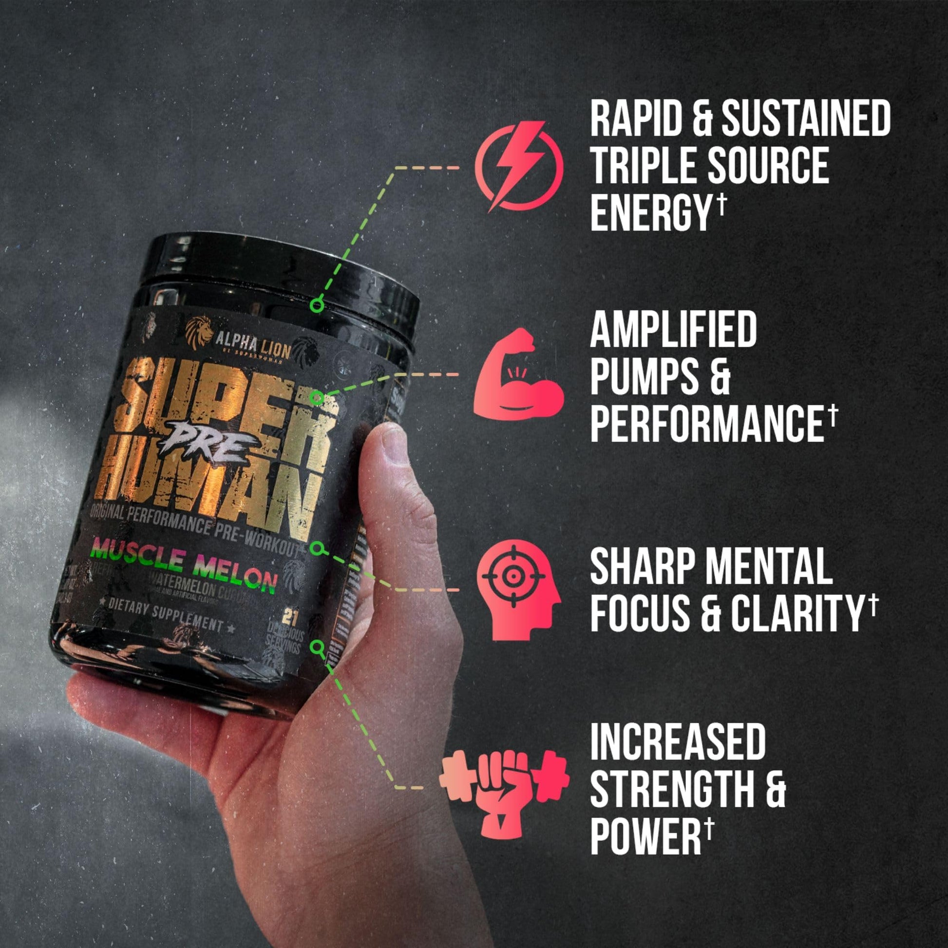 ALPHA LION Superhuman Pre Workout Powder, Beta Alanine, L-Taurine & Tri-Source ALPHA LION