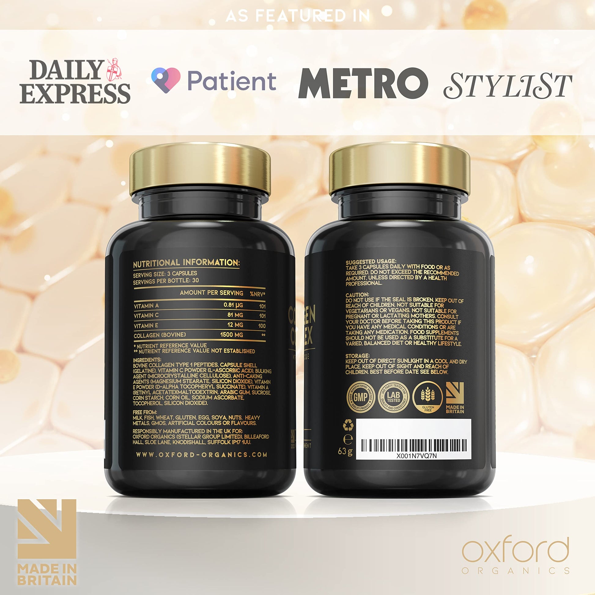 Advanced Collagen Complex | 1593mg Vitamin Boosted Complex for Glowing Hair, Skin & Nails Oxford Organics