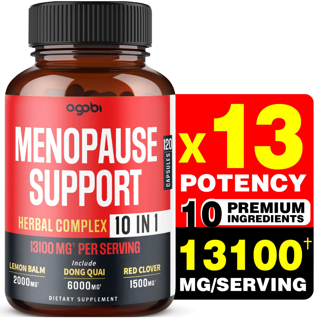 agobi Menopause Support for Women Health 13100 Mg - 10in1 with Dong Quai, Lemon Balm
