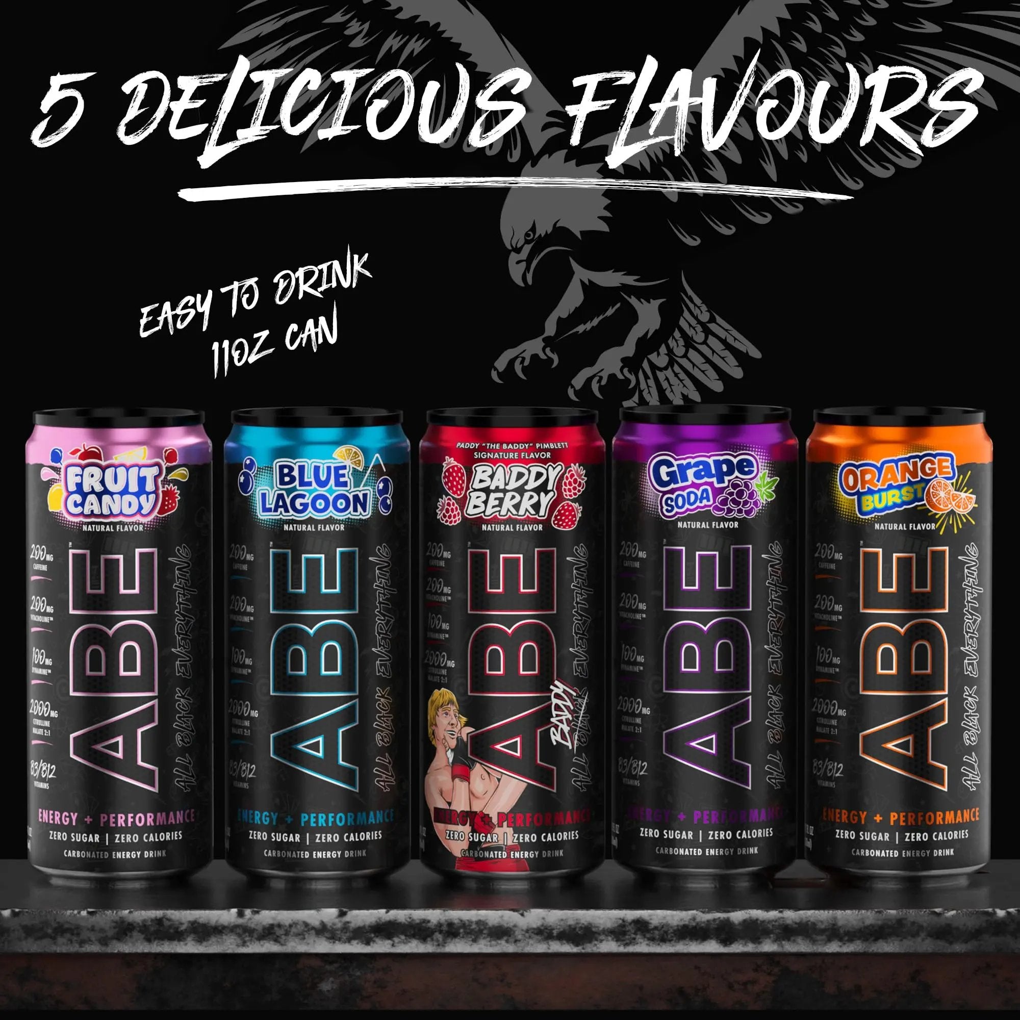 ABE Energy + Performance Sugar Free Energy Drink - All Black Everything Drink ABE all black everything