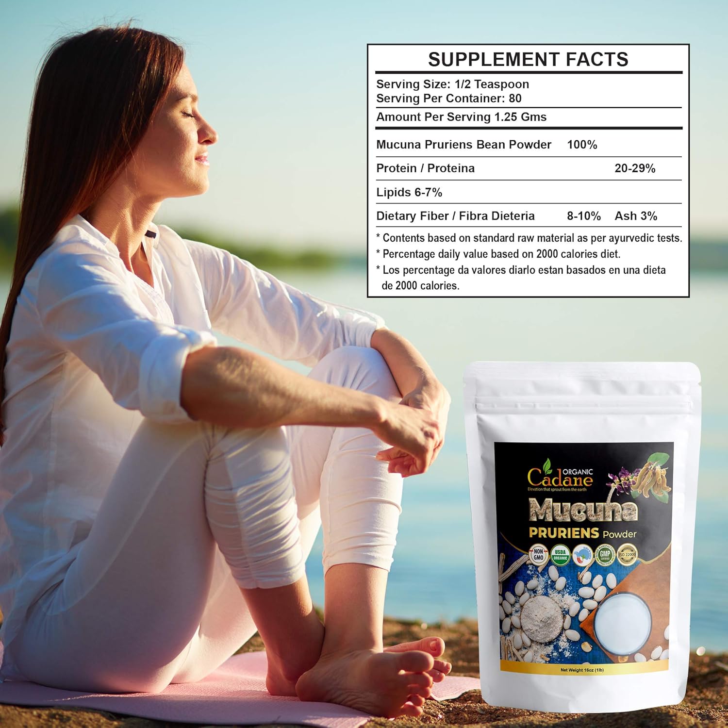 Organic Cadane Mucuna Pruriens Powder 1 Pound | Promotes Brain Health, Supports Immune System, Energy | USDA Certified Vegan-Friendly Supplements Brain Health Support