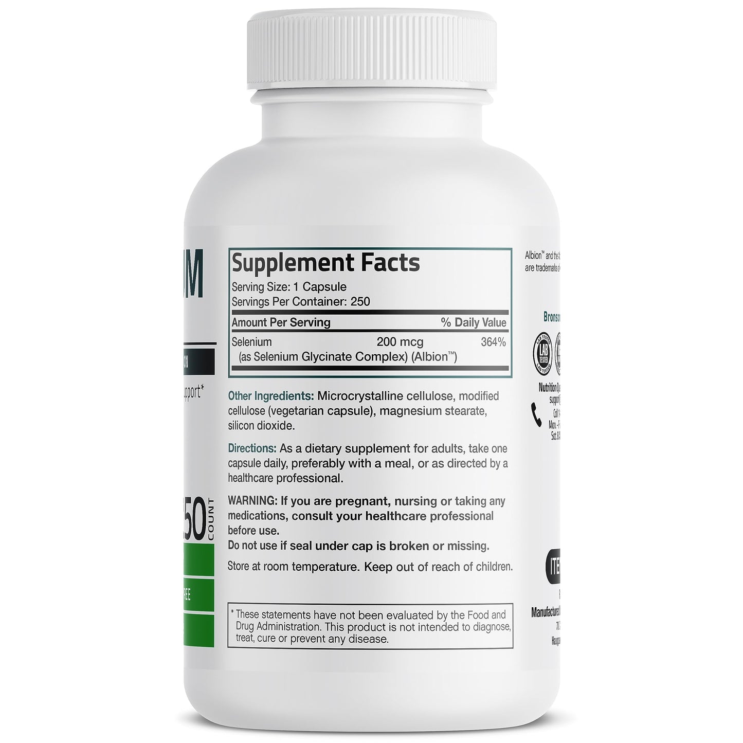 Bronson Selenium 200 mcg – Yeast Free Chelated Amino Acid Complex - Essential Trace Bronson