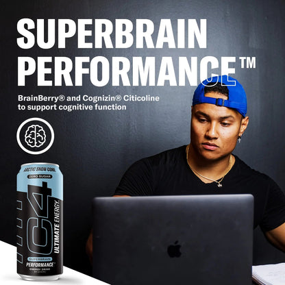 C4 Ultimate Sugar Free Energy Drink 16oz (Pack of 24) | Arctic Snow Cone | Pre Workout Performance Drink with No Artificial Colors or Dyes