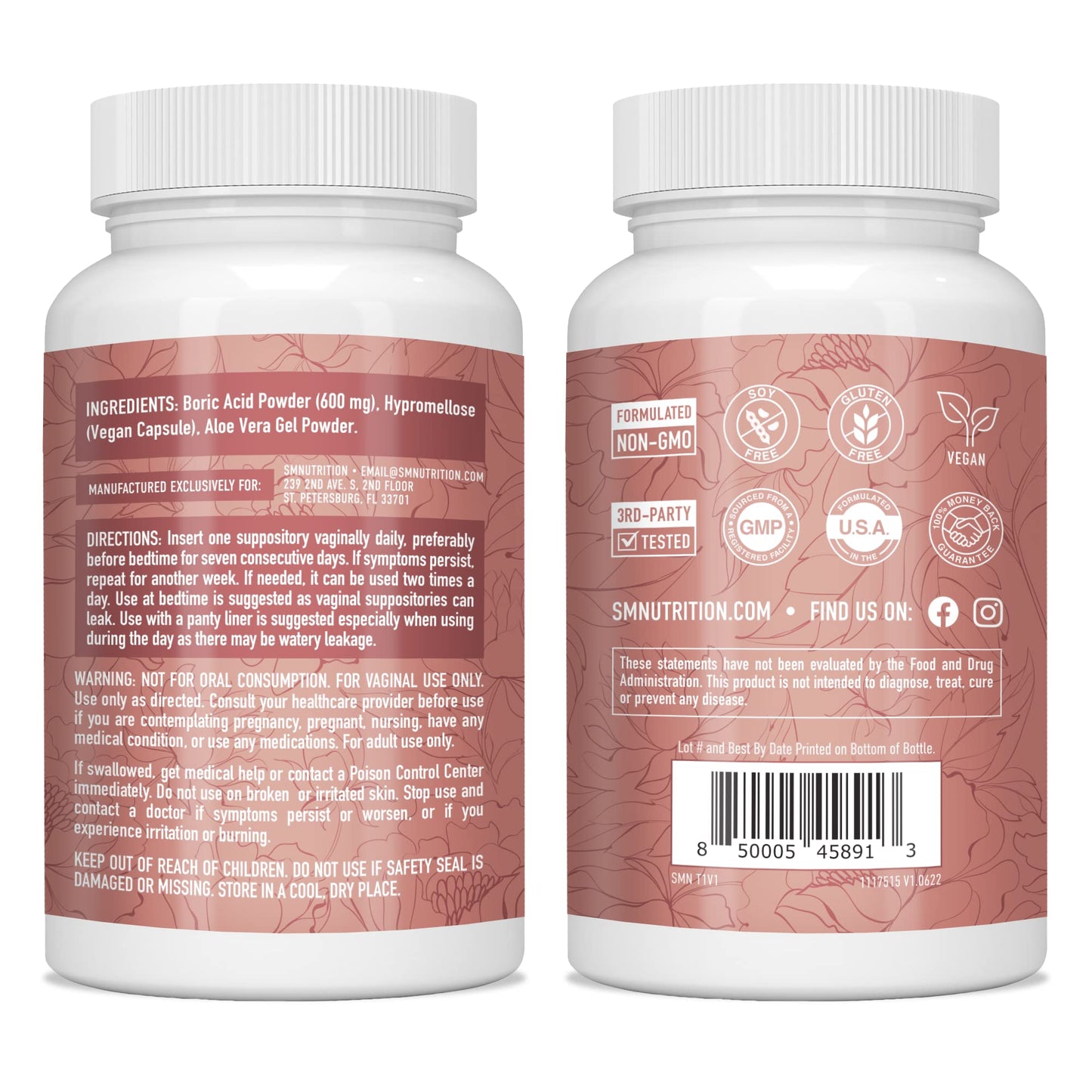 Boric Acid Suppositories for Women | 600mg | for pH Balance, Vaginal Odor & Itching | Feminine Intimate Health