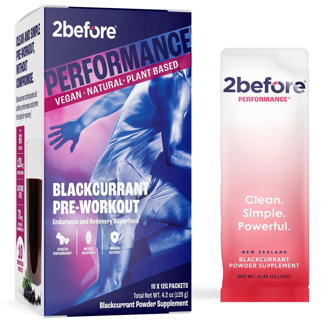 2before Blackcurrant I All Natural Vegan Pre Workout, with 120mg Caffeine I Clean Energy