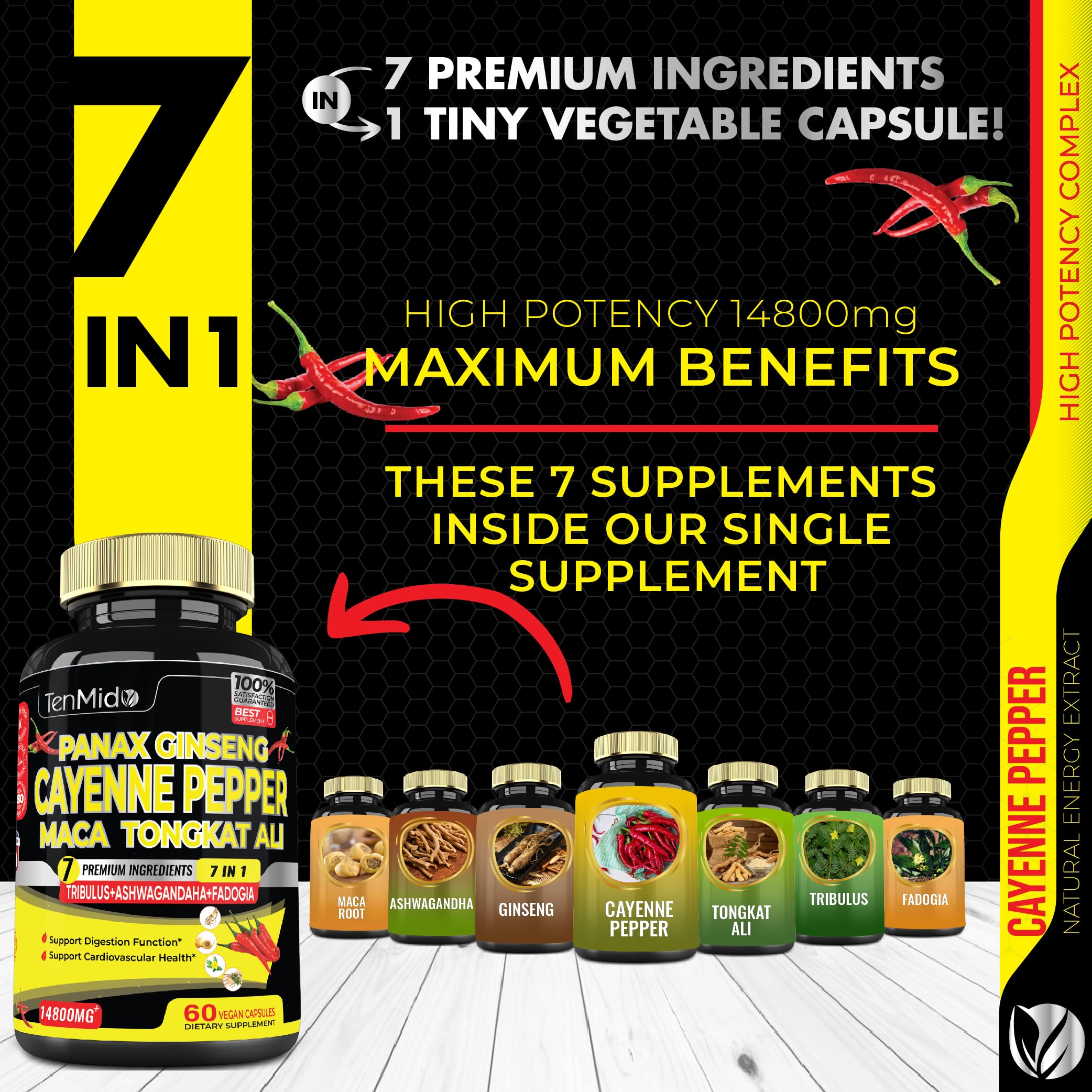 2 Packs 60 Caps 14800mg - Cayenne Pepper Supplements Extract Capsules - Tongkat Ali Tenmido