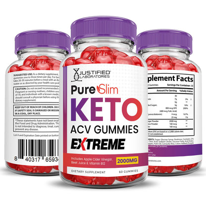(2 Pack) Pure Slim Keto ACV Gummies Extreme 2000MG PureSlim Keto Gummies Justified Laboratories