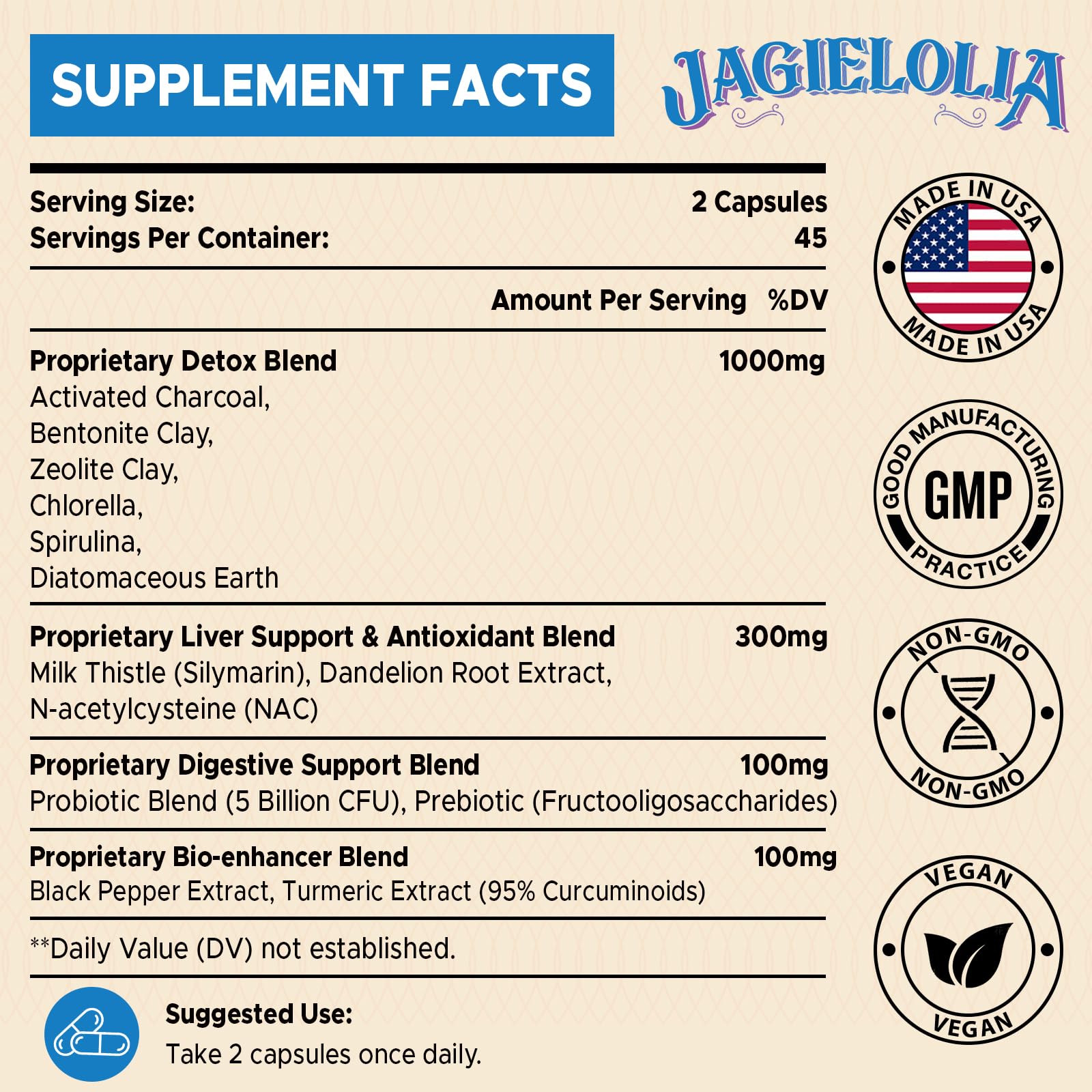 All-In-One Detox Binder Supplement 1500 MG - High Bioavailability, Liver Gut Detox Cleanse Jagielolia