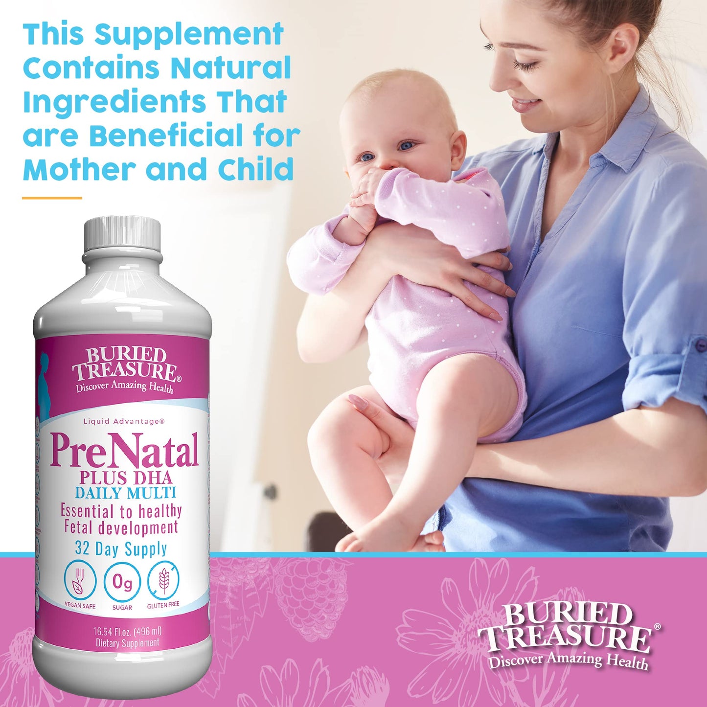 Buried Treasure Prenatal Plus DHA Complete, 16 oz, Natural DHA Omega3 Iron