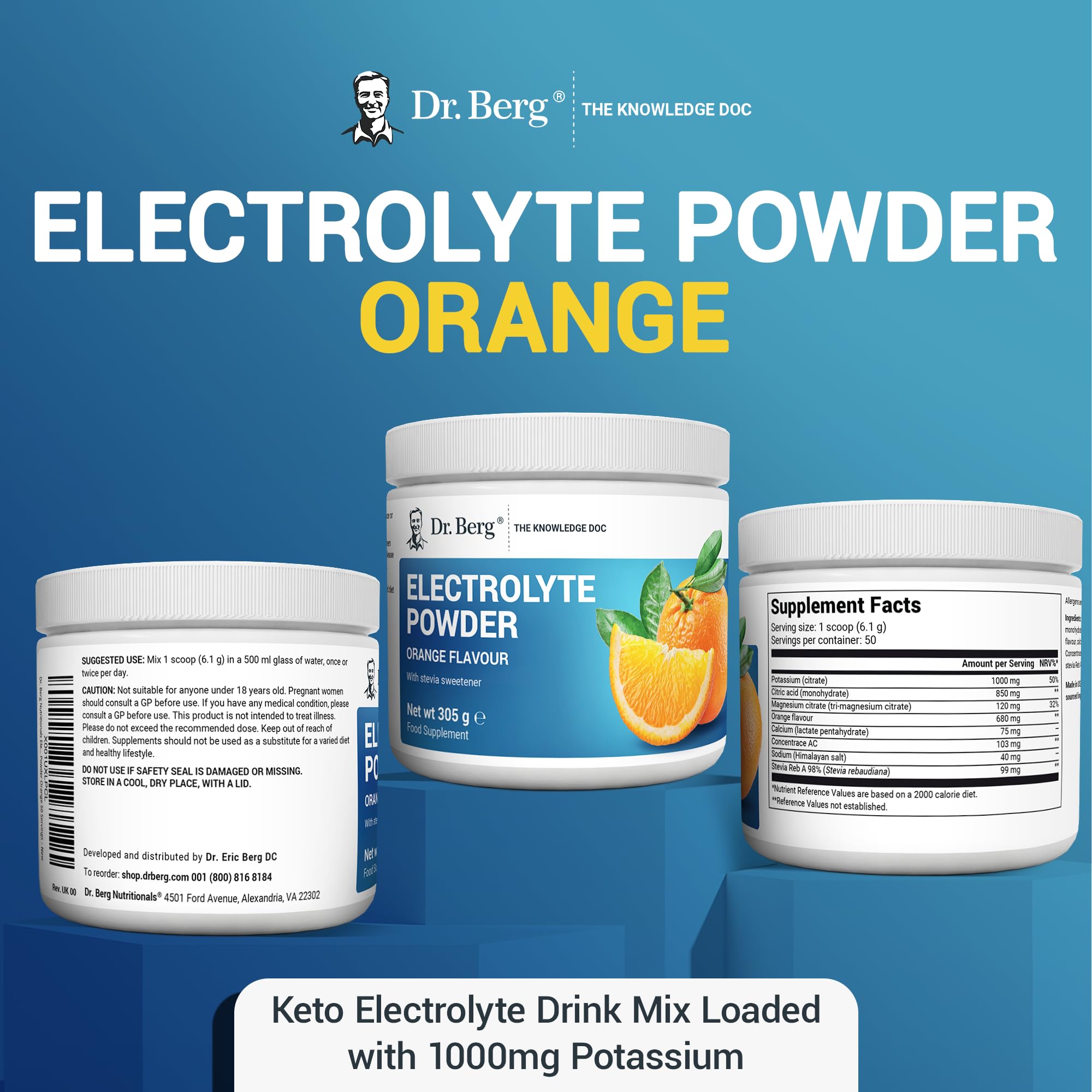 Dr. Berg Electrolyte Powder - Electrolyte Drink Supplements with 1000mg Potassium