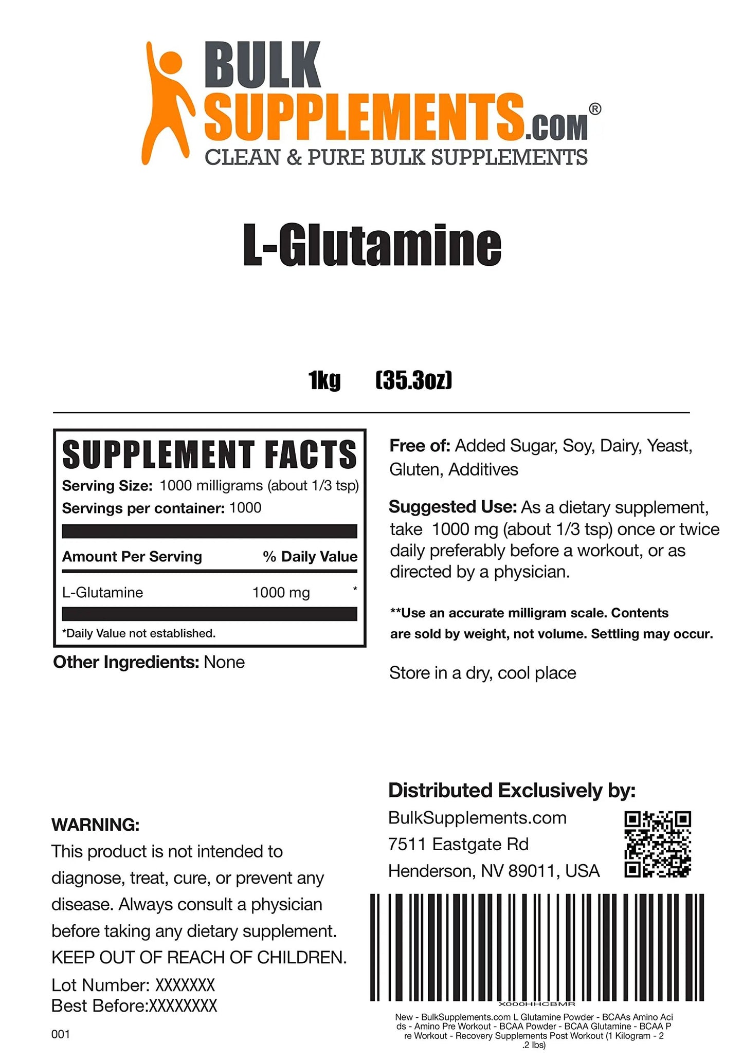 BULKSUPPLEMENTS.COM Beta Alanine Powder (500g), with L-Citrulline Malate 2:1 Powder (100g), L-Glutamine Powder (1KG) & BCAA 2:1:1 Powder (500g) Bundle