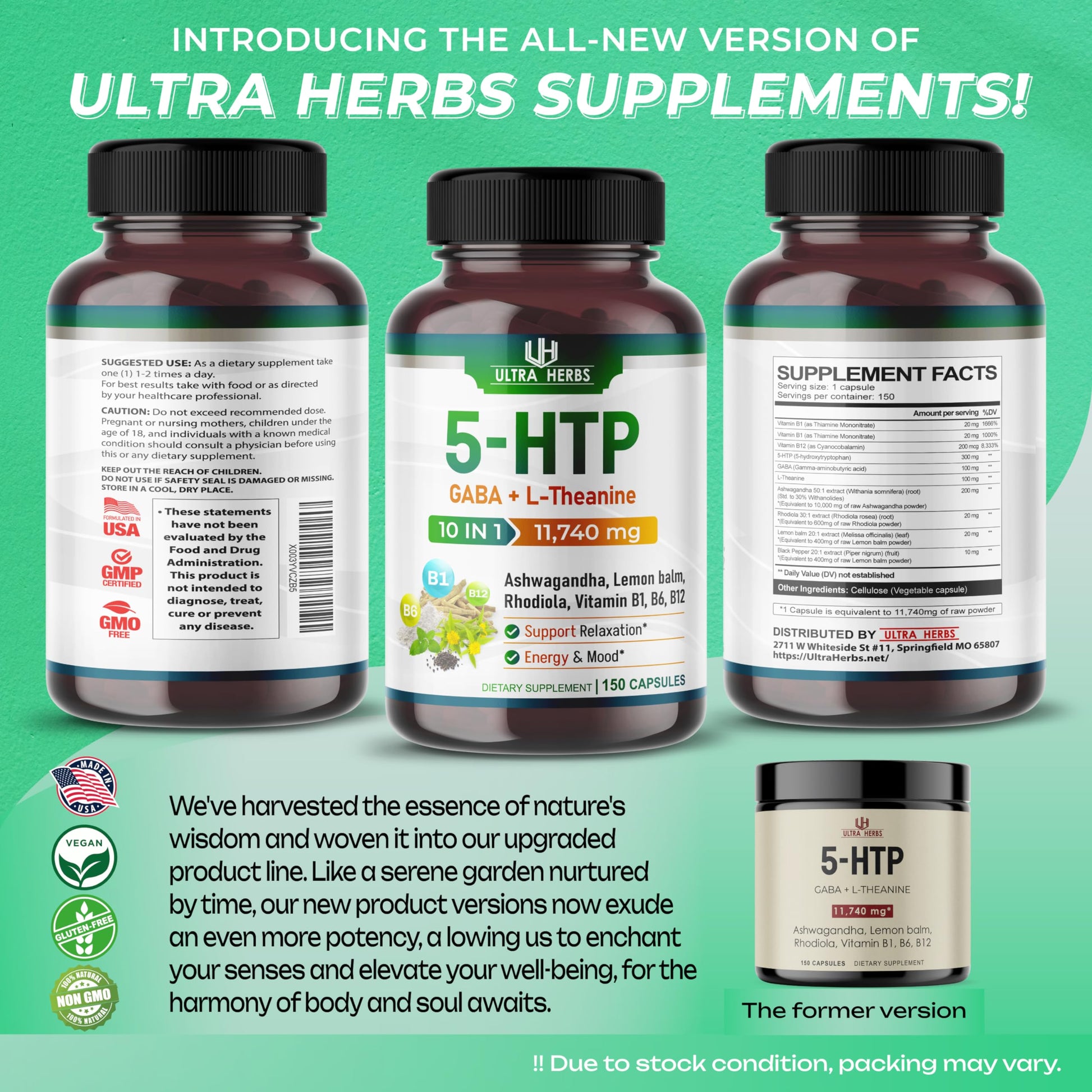5-HTP Supplement 11,740mg 10 in 1 with GABA, L-Theanine, Ashwagandha, Rhodiola ULTRA HERBS
